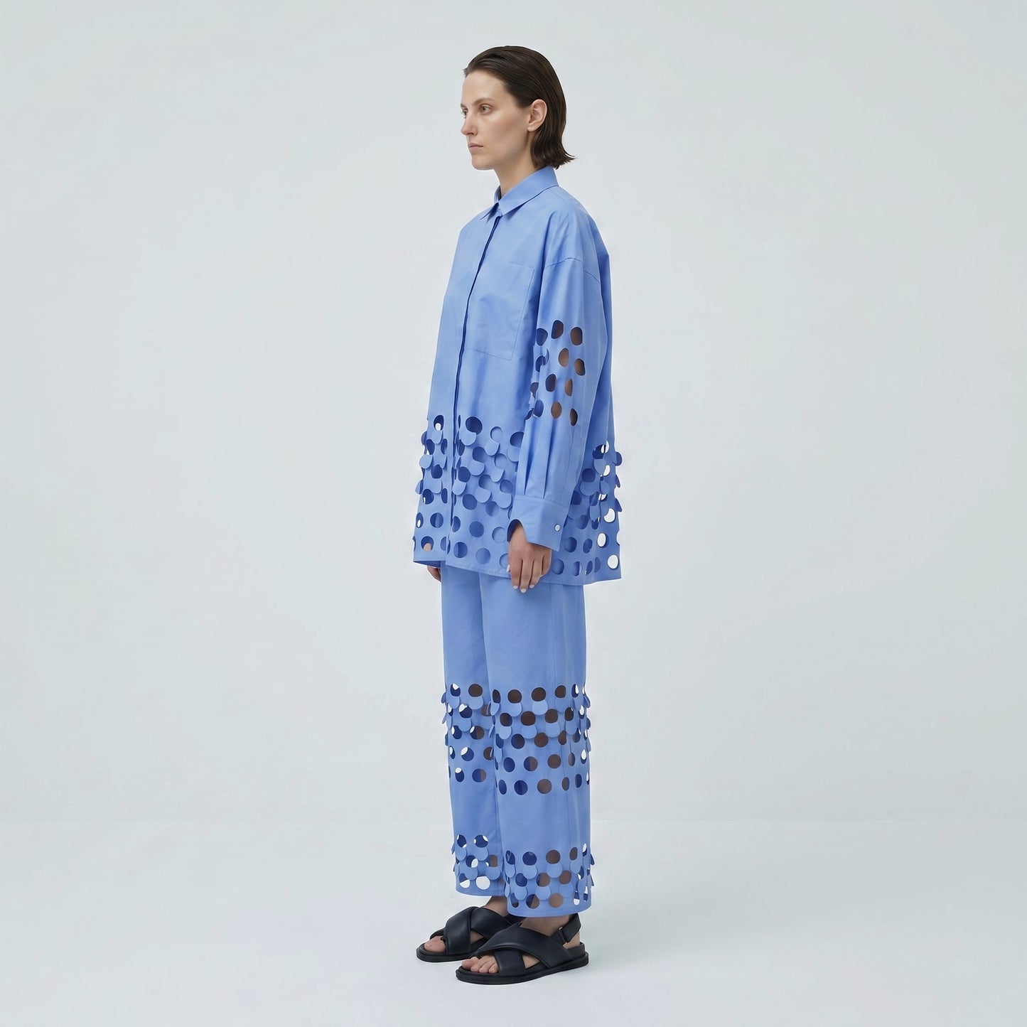 Perforated Cotton Oversized Shirt