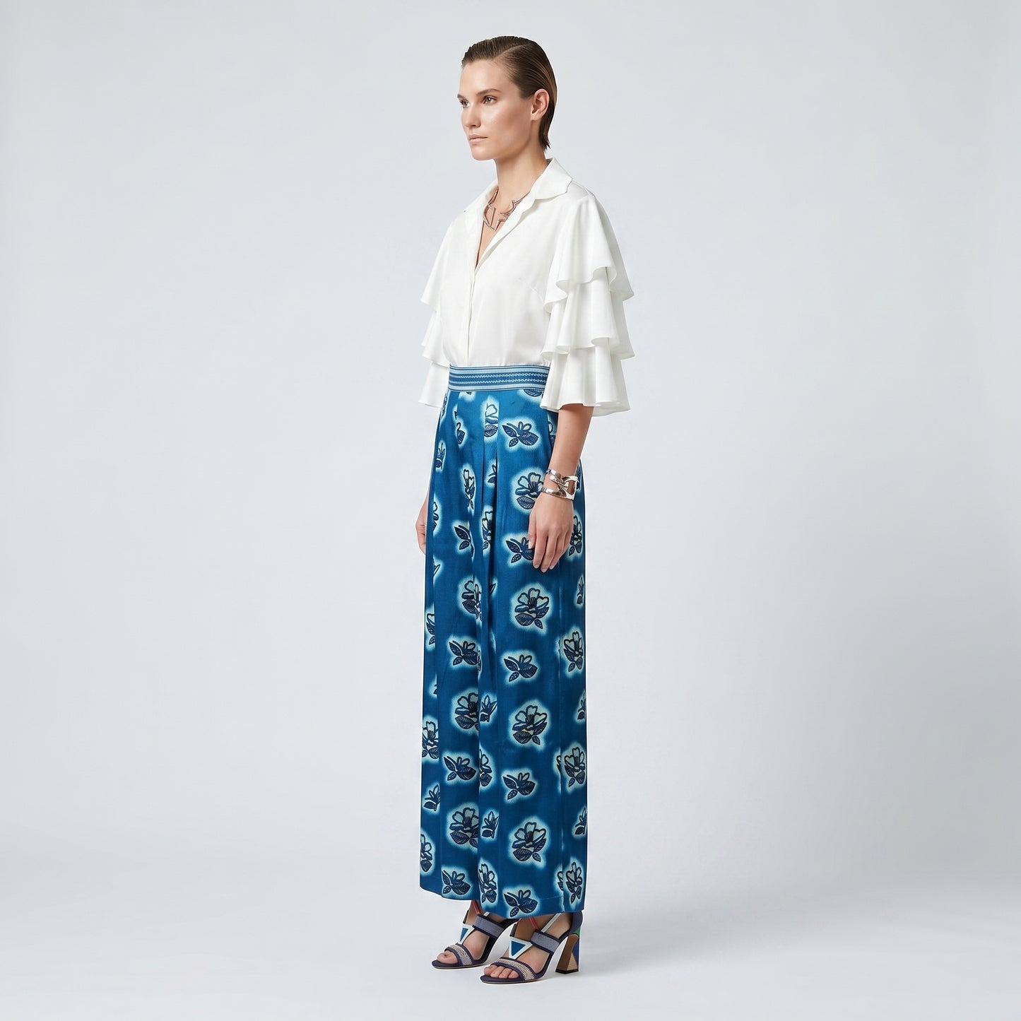 Floral Print Wide Leg Trousers