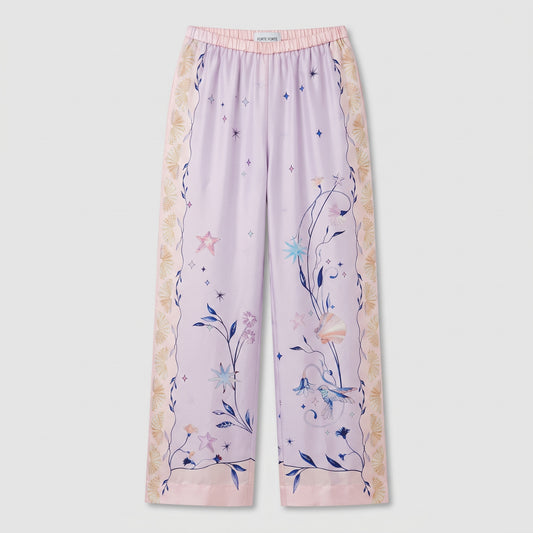 Celestial Print Silk Wide Trousers