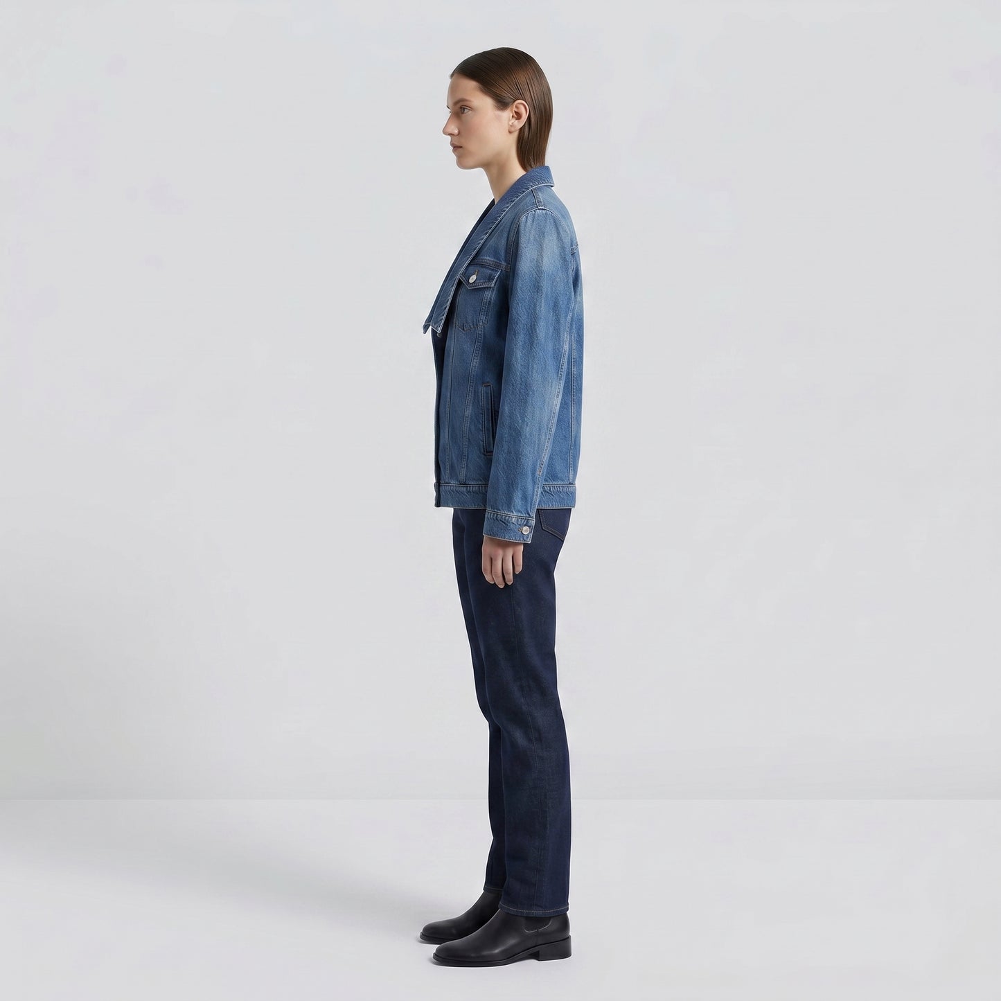 Classic Wide Lapel Denim Jacket