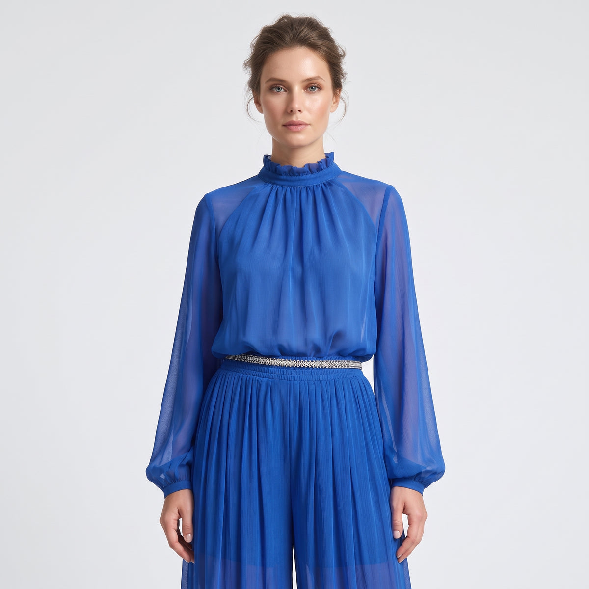 Pleated High-Waisted Wide-Leg Trousers
