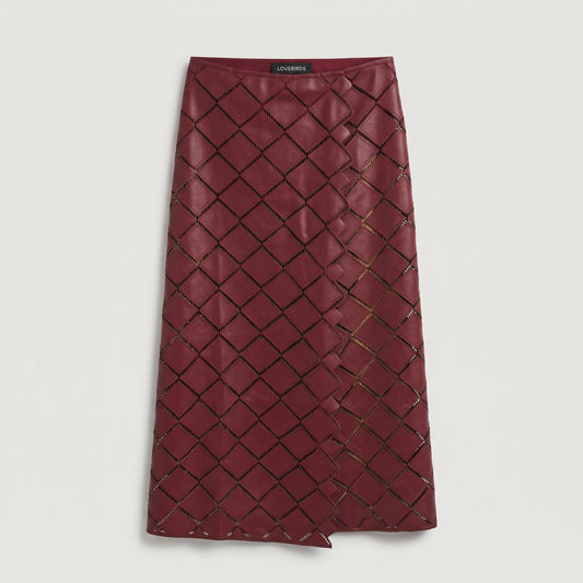 Lattice Cutout Leather Midi Skirt