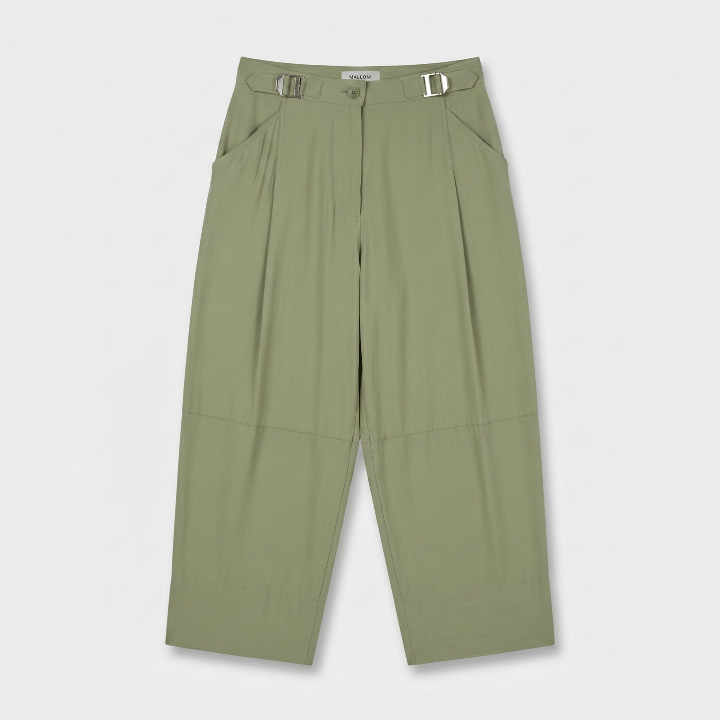 Pleated Sage Green Cropped Trousers