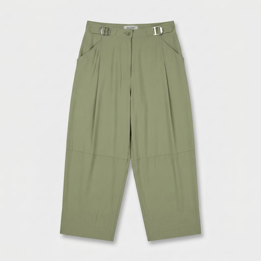 Pleated Sage Green Cropped Trousers