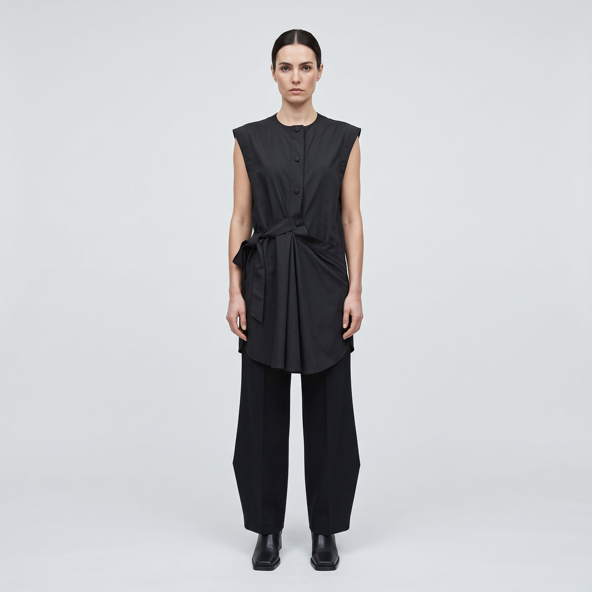 Structured Sleeveless Tie Waist Vest