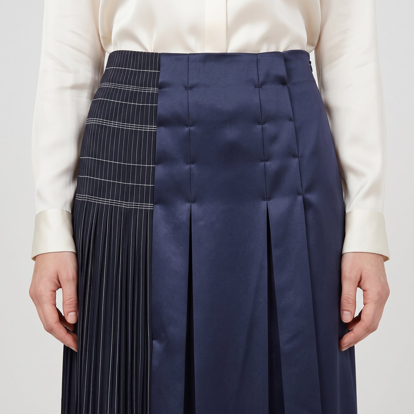Two-Tone Pleated Midi Skirt
