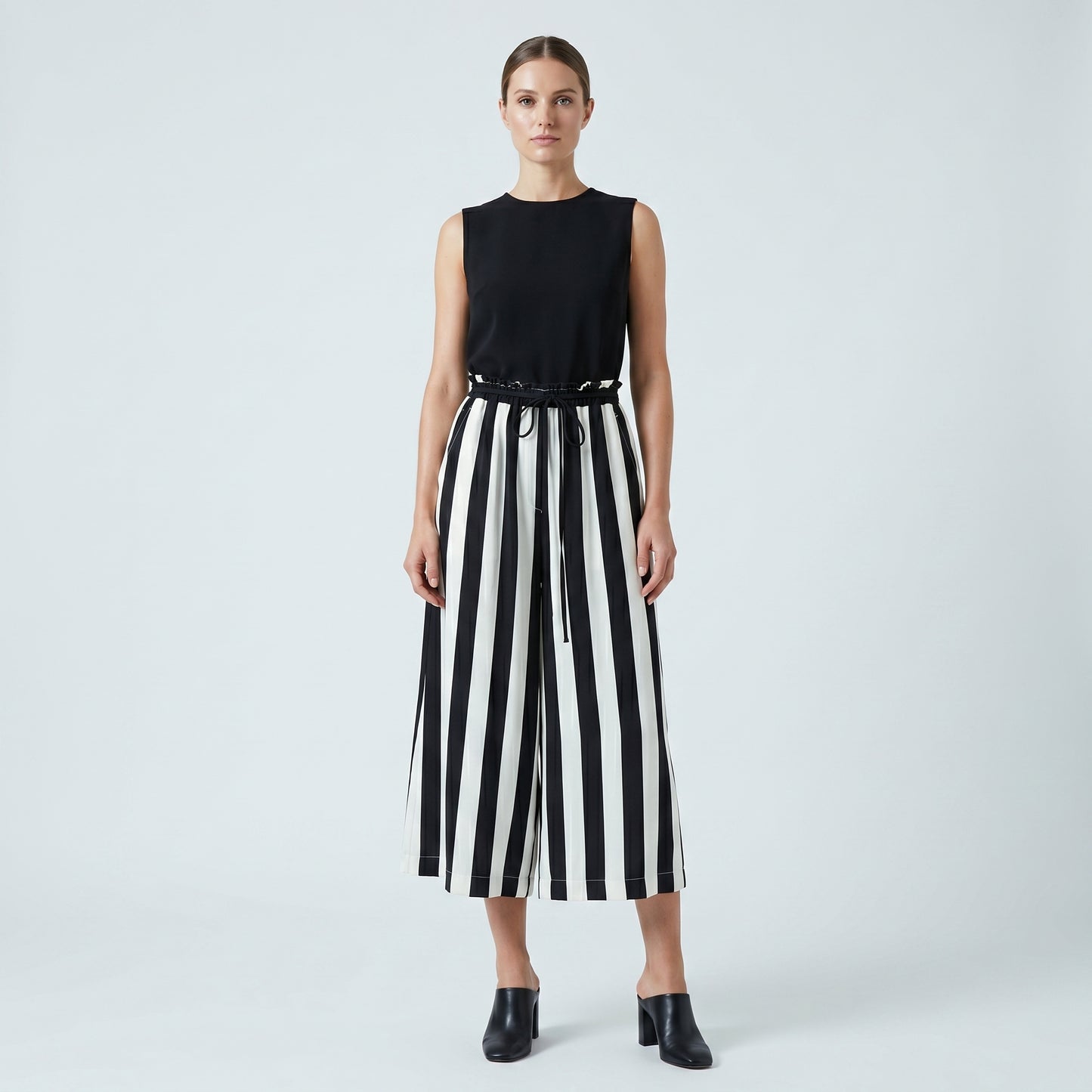 Striped Wide-Leg Cropped Trousers