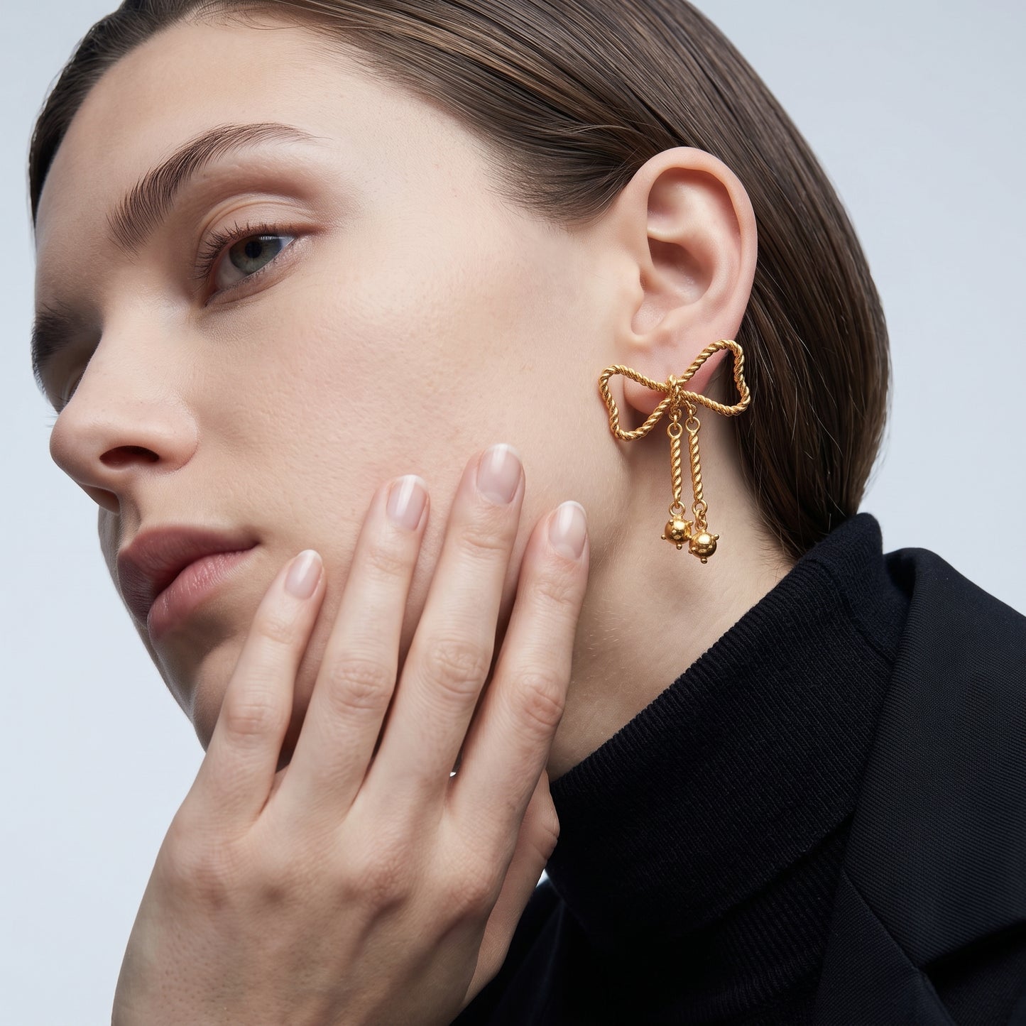 Twisted Gold Bow Drop Earrings