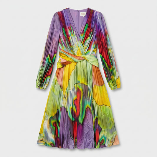 Abstract Printed Pleated Midi Dress
