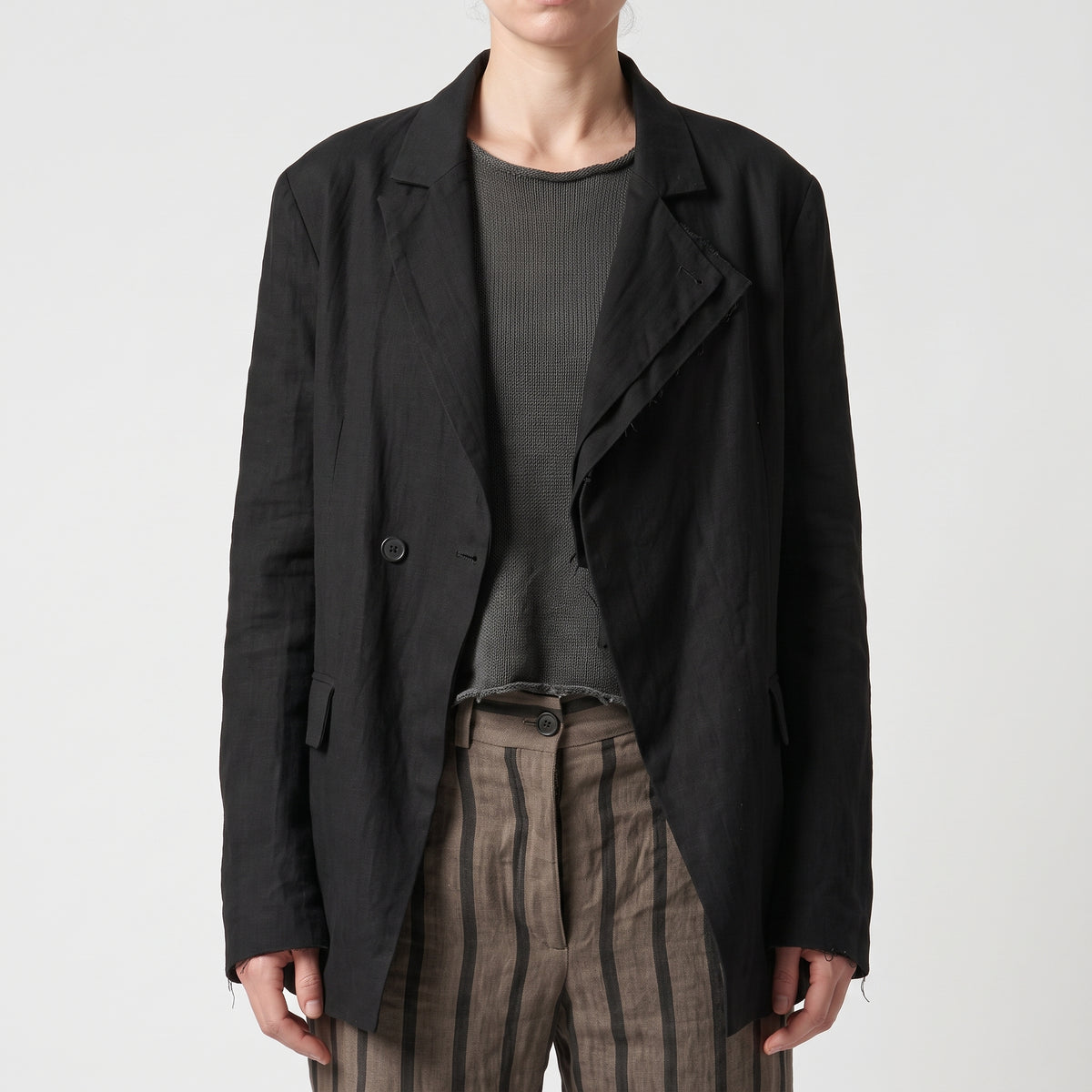 Tailored Striped Linen Trousers