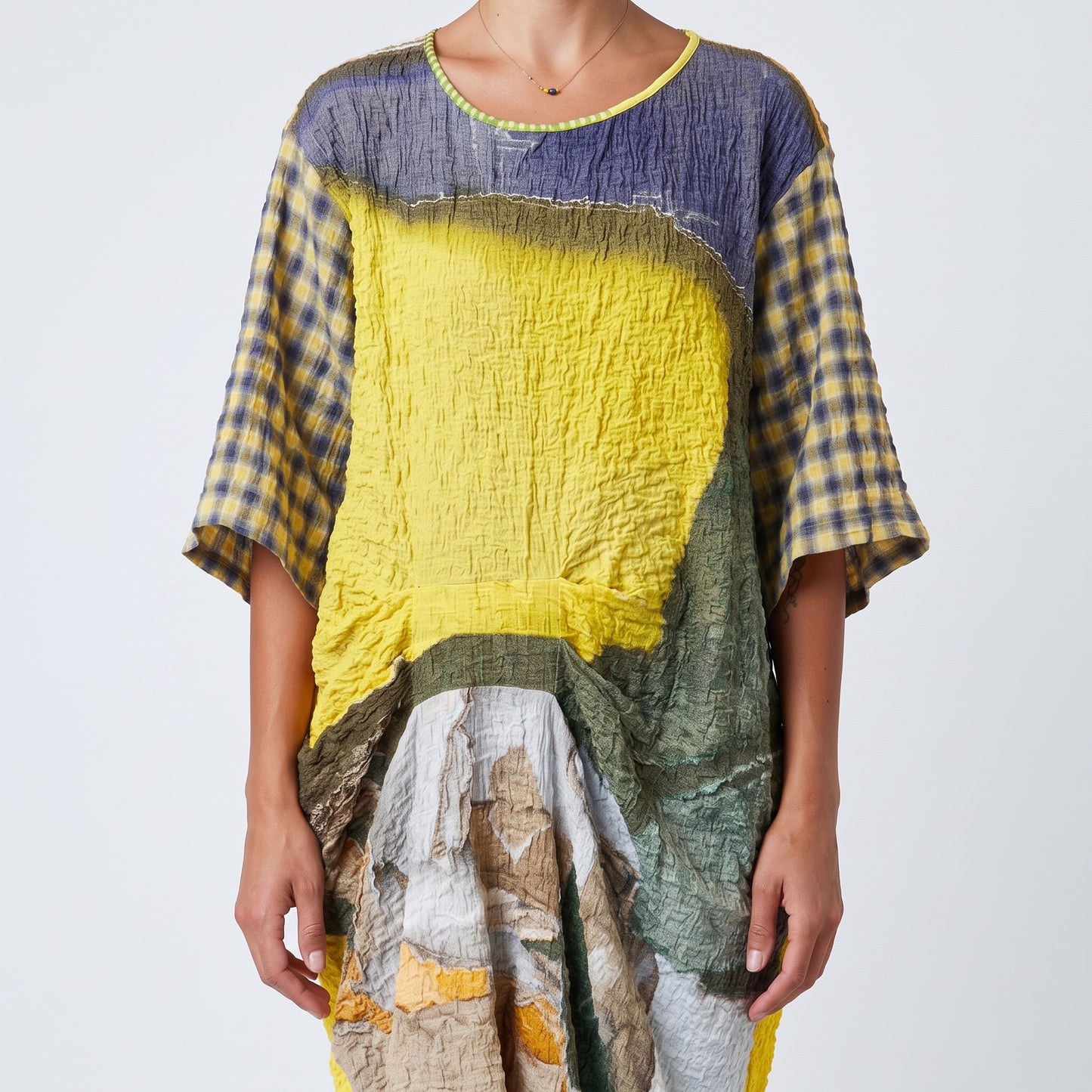 Abstract Print Textured Shift Dress