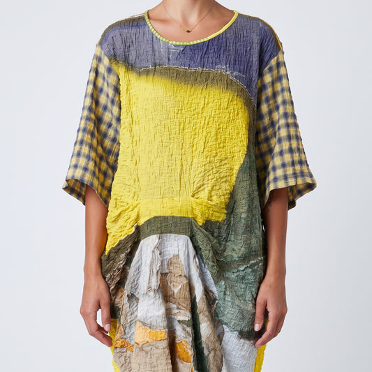 Abstract Print Textured Shift Dress