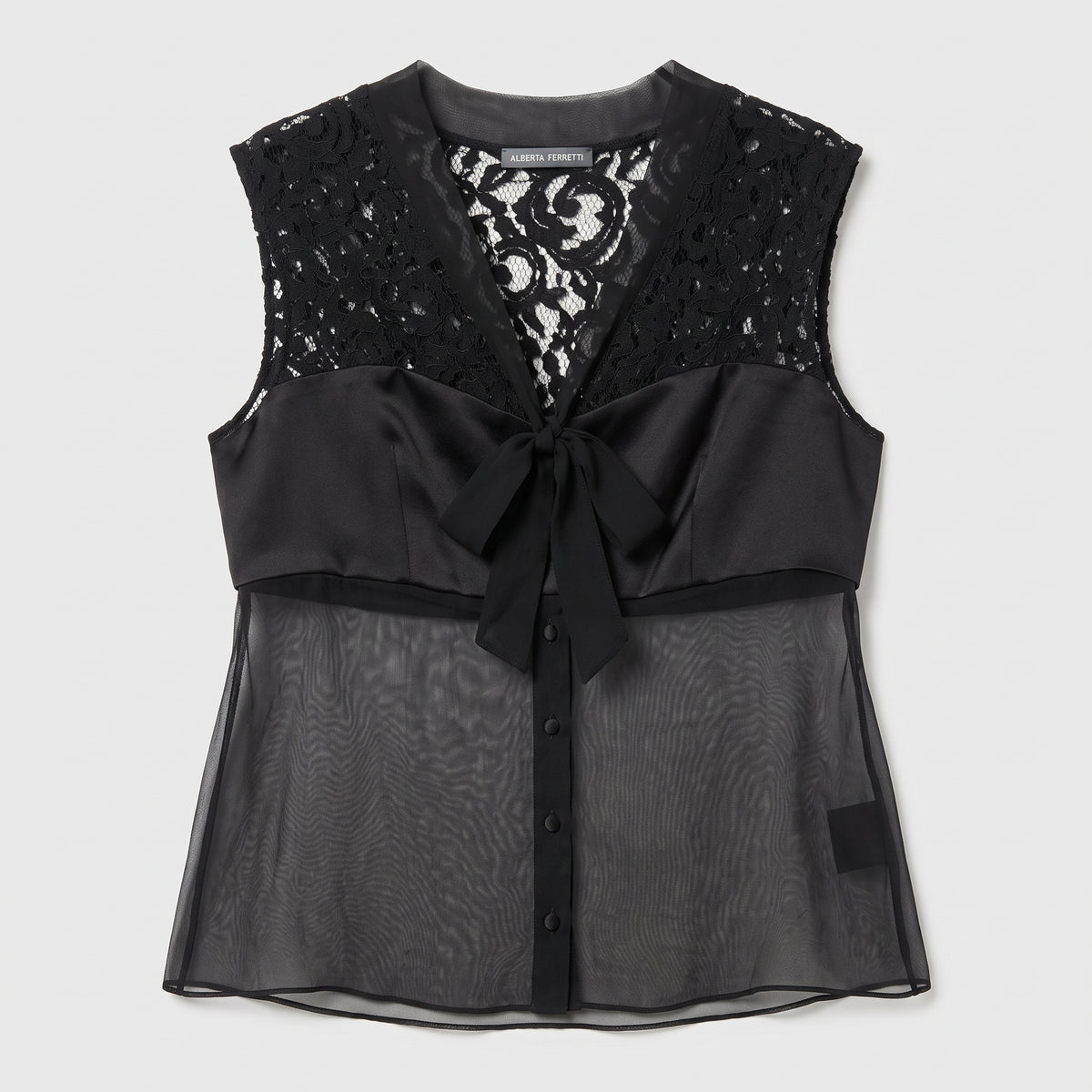 Lace Panel Tie Front Blouse