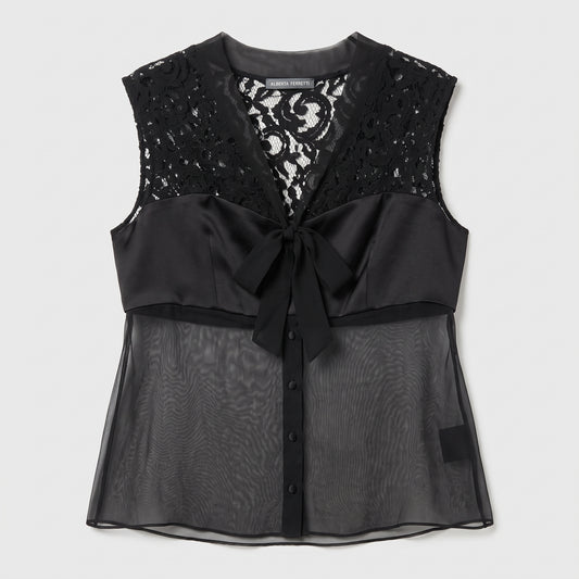 Lace Panel Tie Front Blouse