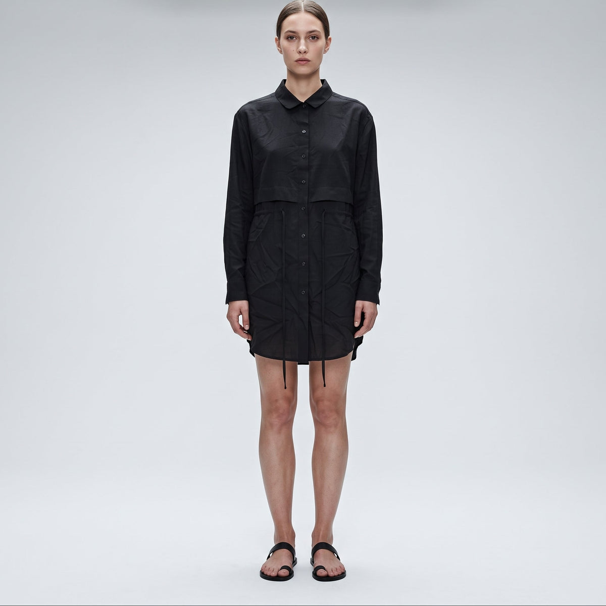 Black Cotton Drawstring Shirt