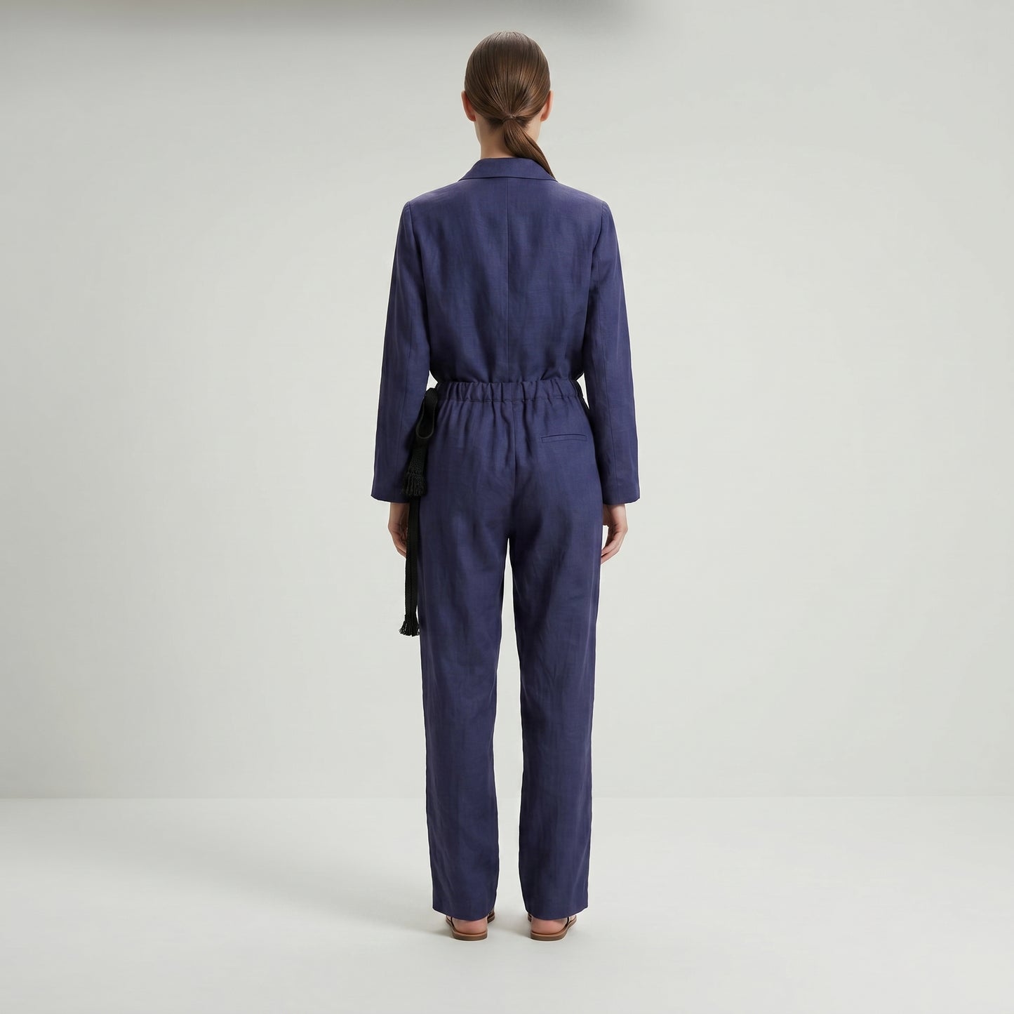 Relaxed Navy Linen Tie Trousers