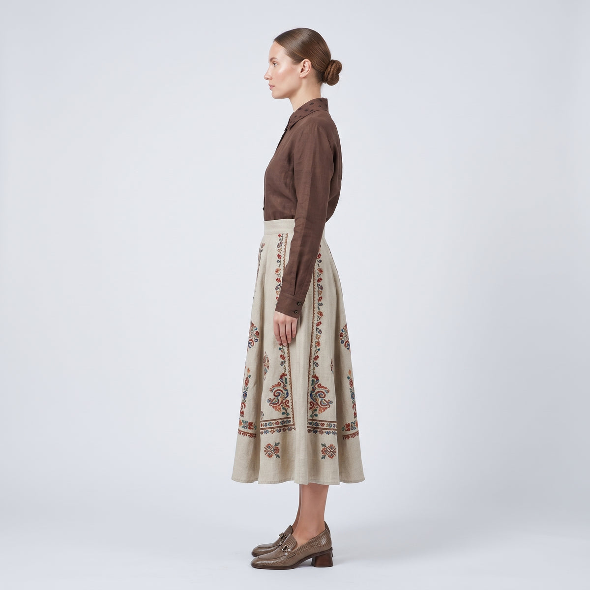 Classic Brown Linen Button-Down Shirt