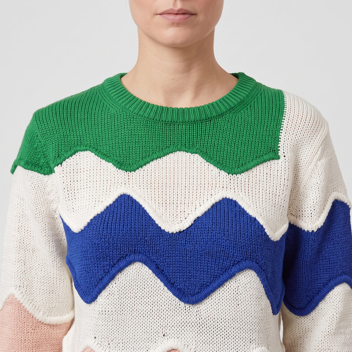 Colorblock Wave Pattern Knit Sweater