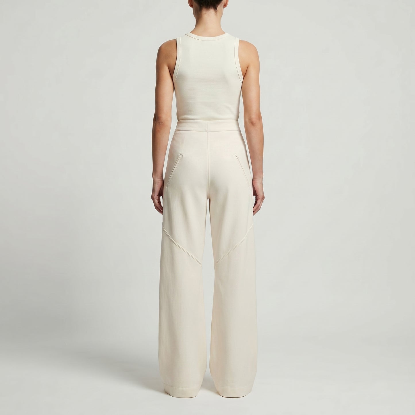 Cream Architectural Curved Leg Trousers