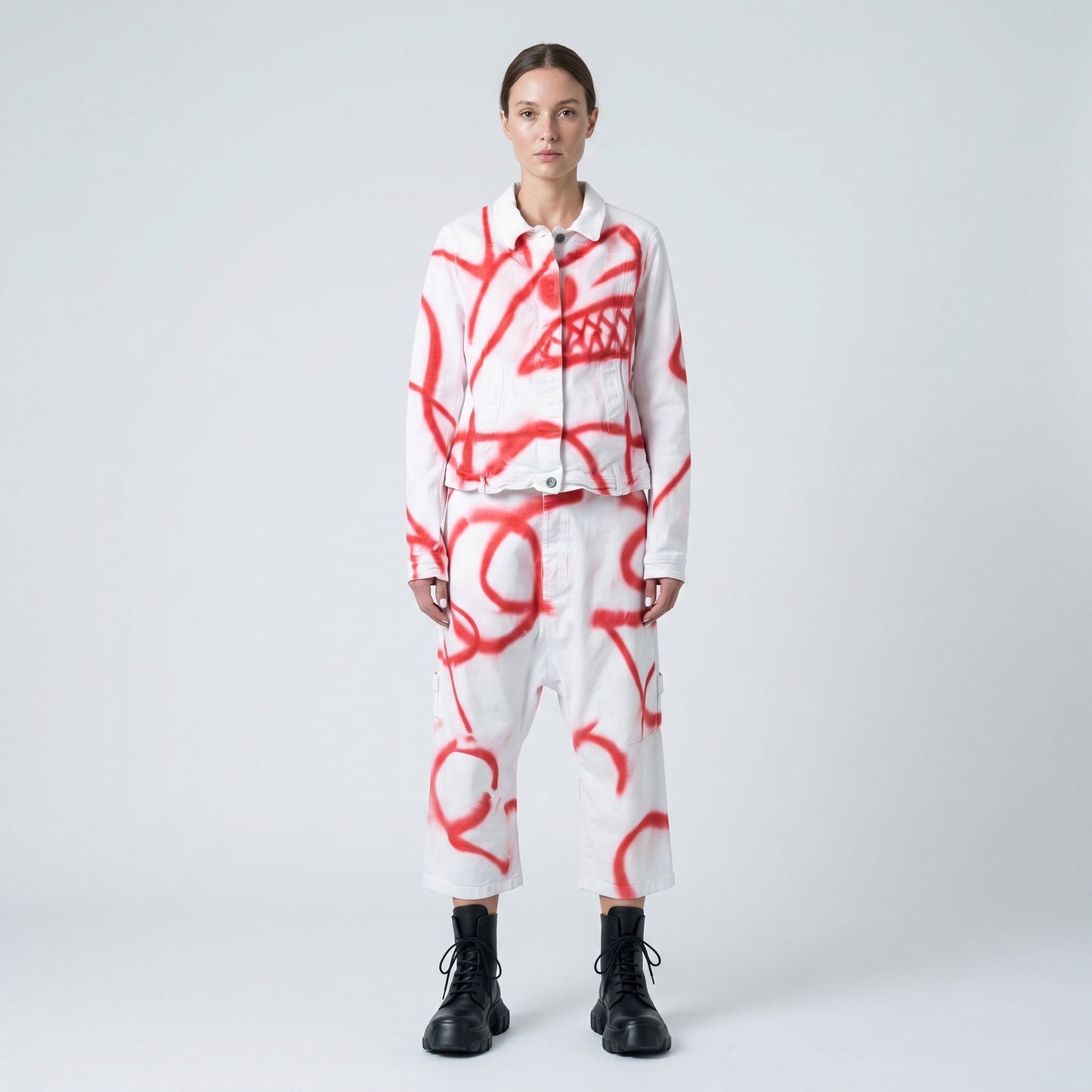 Spray Paint Drop Crotch Trousers