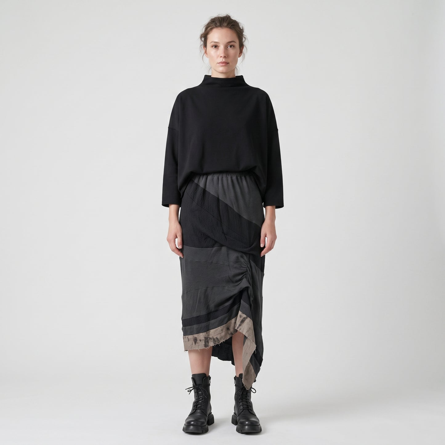 Paneled Asymmetric Midi Skirt