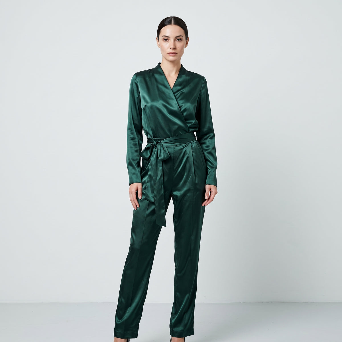 Emerald Satin Wrap Jumpsuit