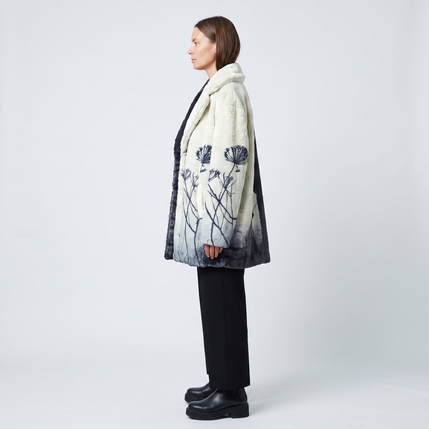 Two-Tone Printed Faux Fur Coat