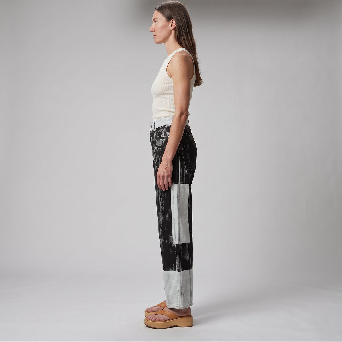 Abstract Print Wide Leg Jeans