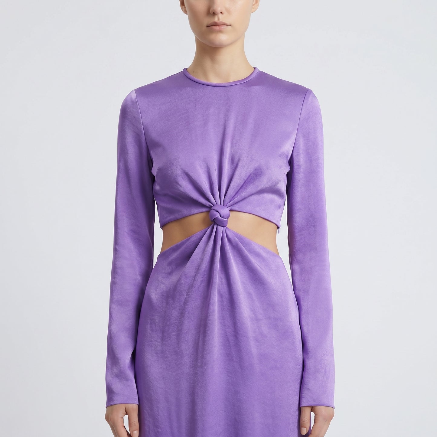 Knot-Front Long Sleeve Dress