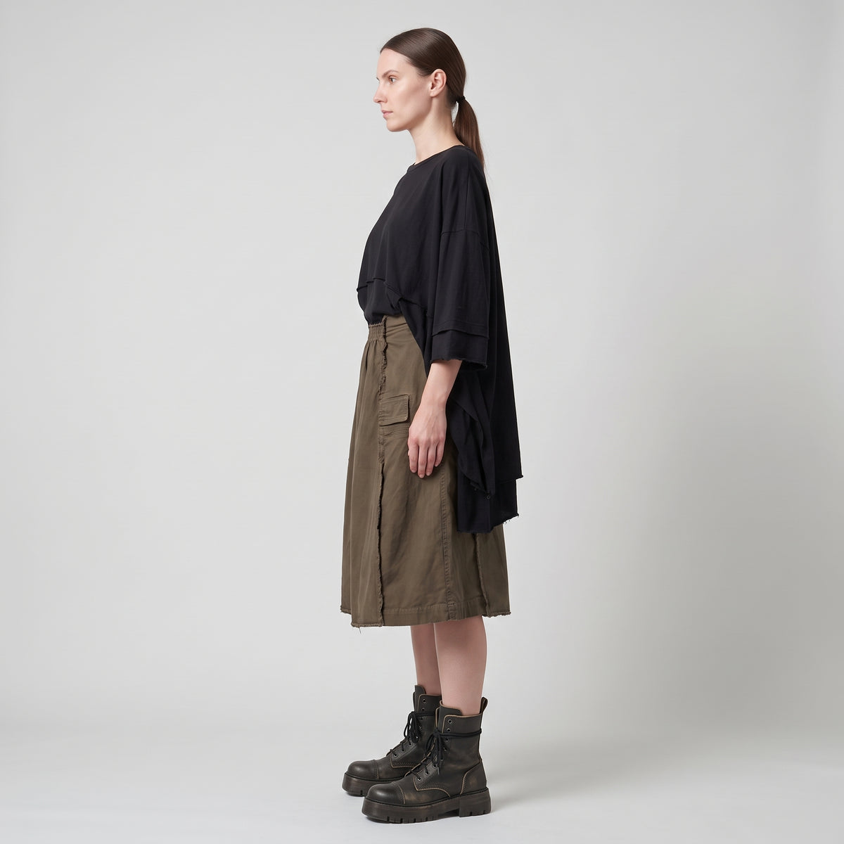 Asymmetric Olive Cargo Skirt