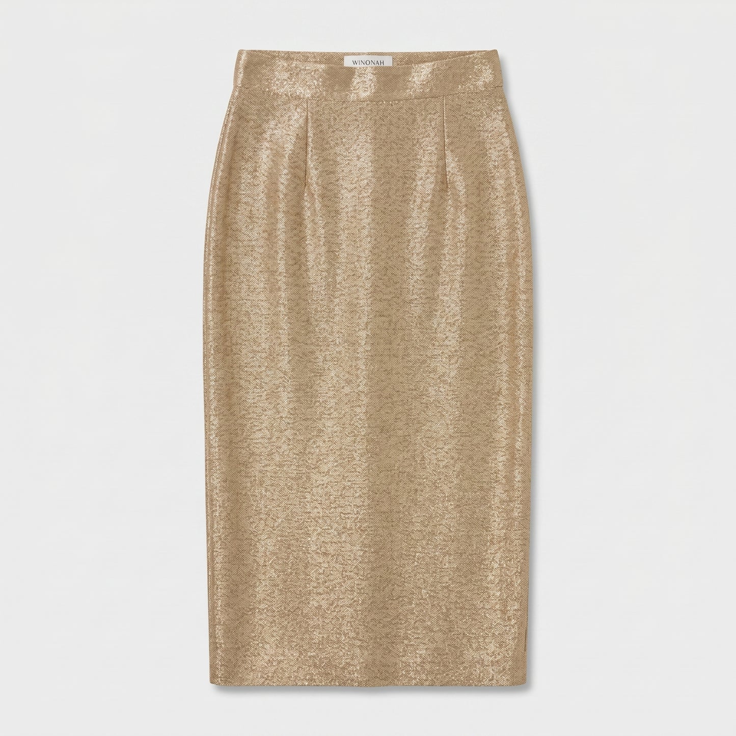 Metallic Gold Midi Pencil Skirt