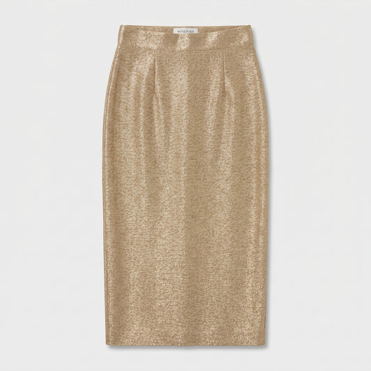 Metallic Gold Midi Pencil Skirt