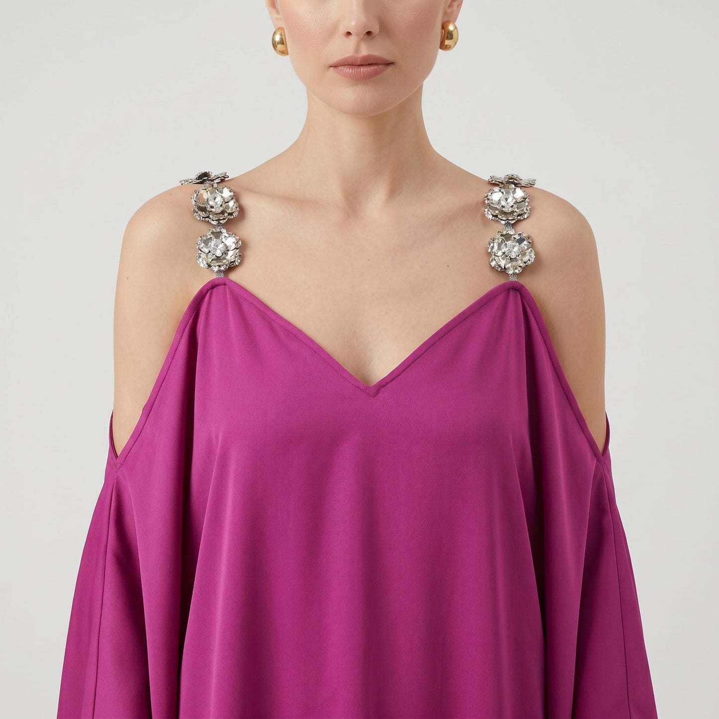 Embellished Strap Satin Kaftan Dress