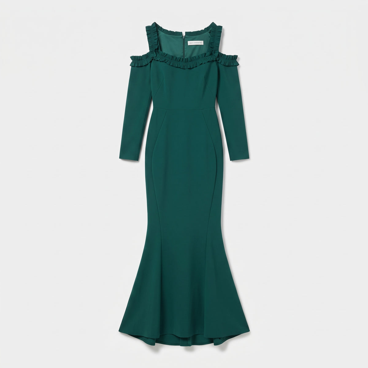 Emerald Ruffle Cold-Shoulder Gown