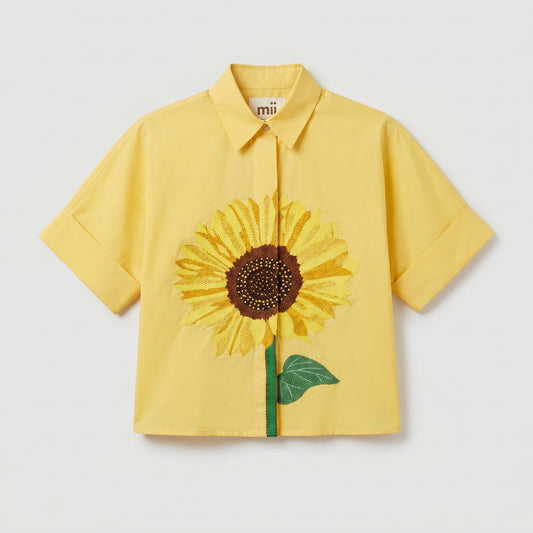 Embroidered Sunflower Cotton Shirt