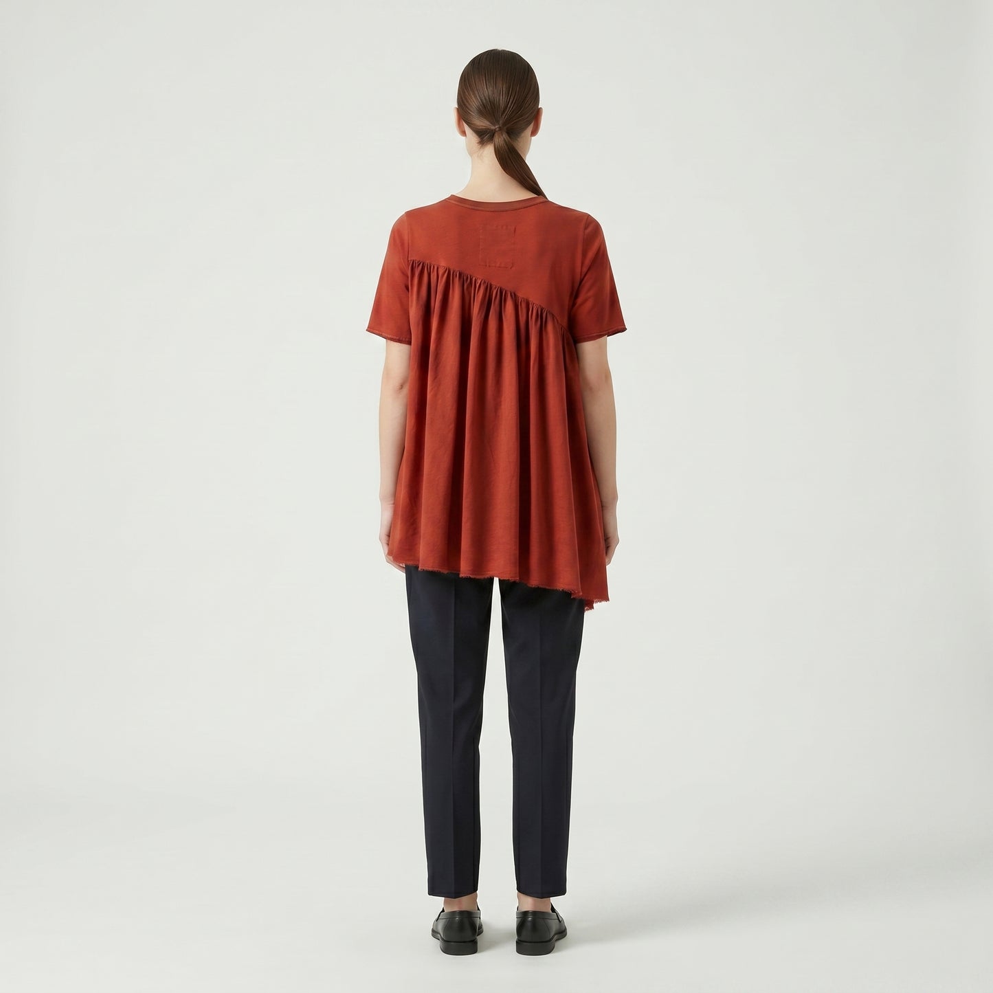 Asymmetric Ruched Rust Blouse