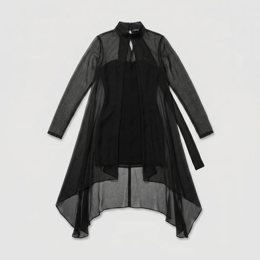 Asymmetric Sheer Mock Neck Top