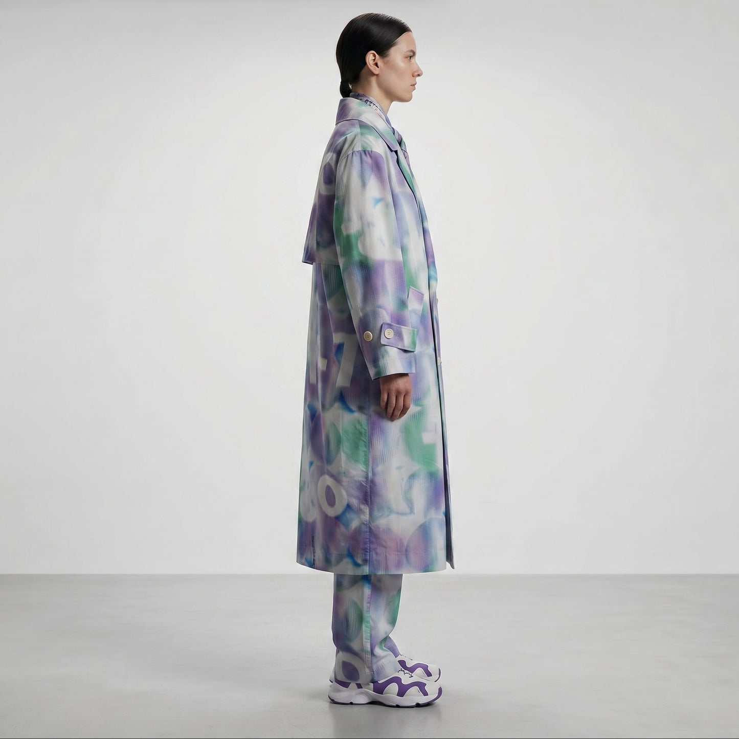 Abstract Print Double-Breasted Coat
