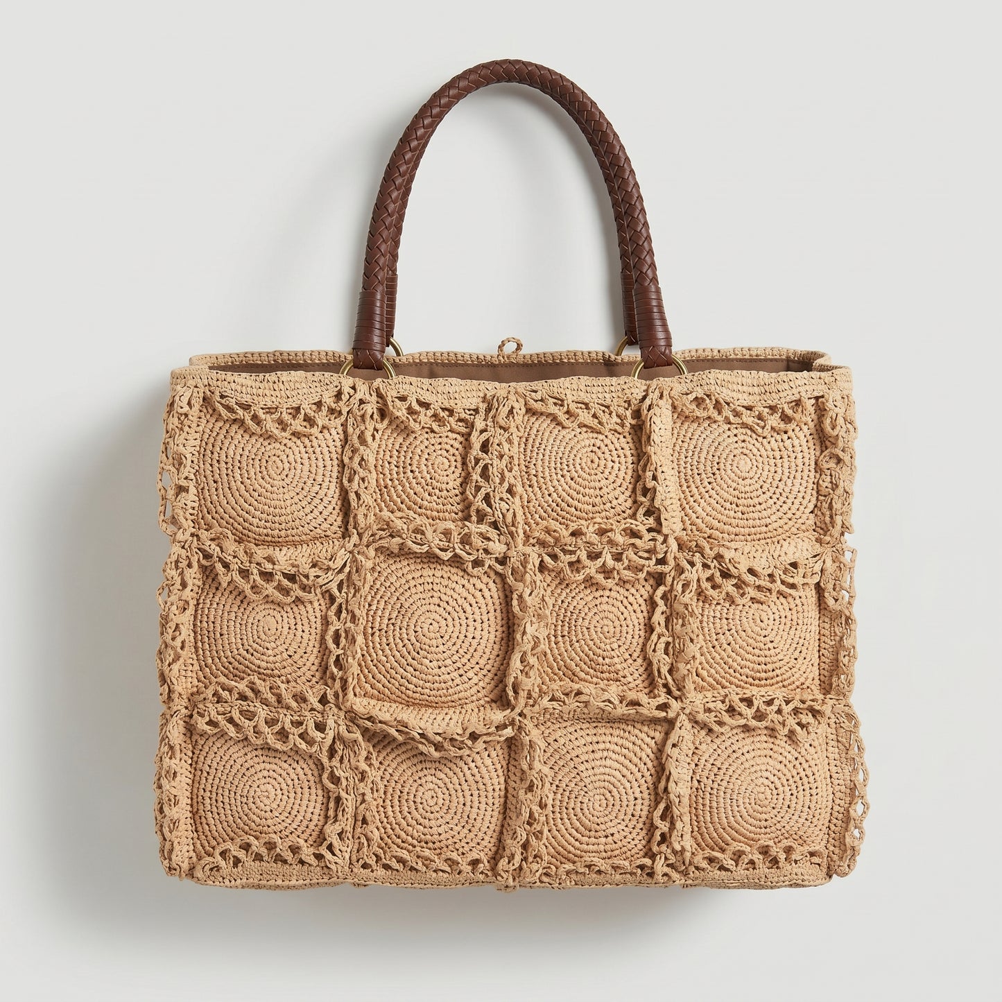 Woven Crochet Raffia Tote Bag