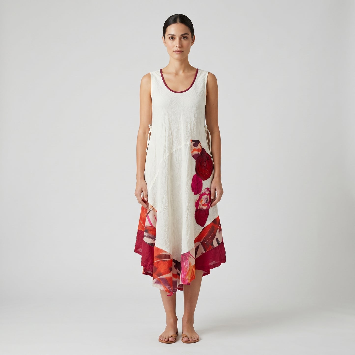 Floral Asymmetric Linen Midi Dress