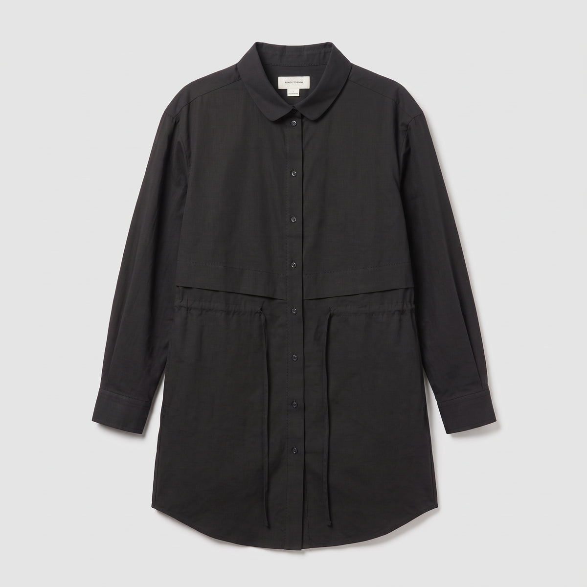 Black Cotton Drawstring Shirt