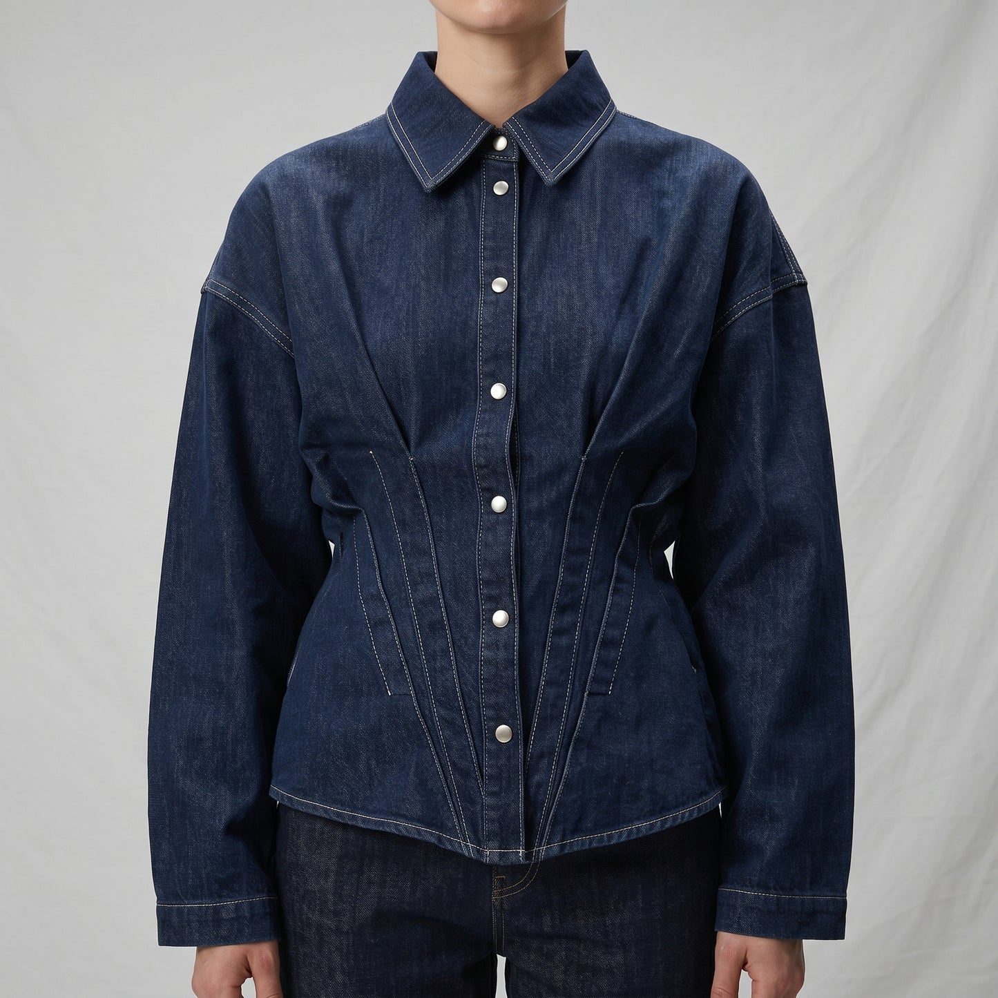 Sculpted Denim Button-Down Shirt