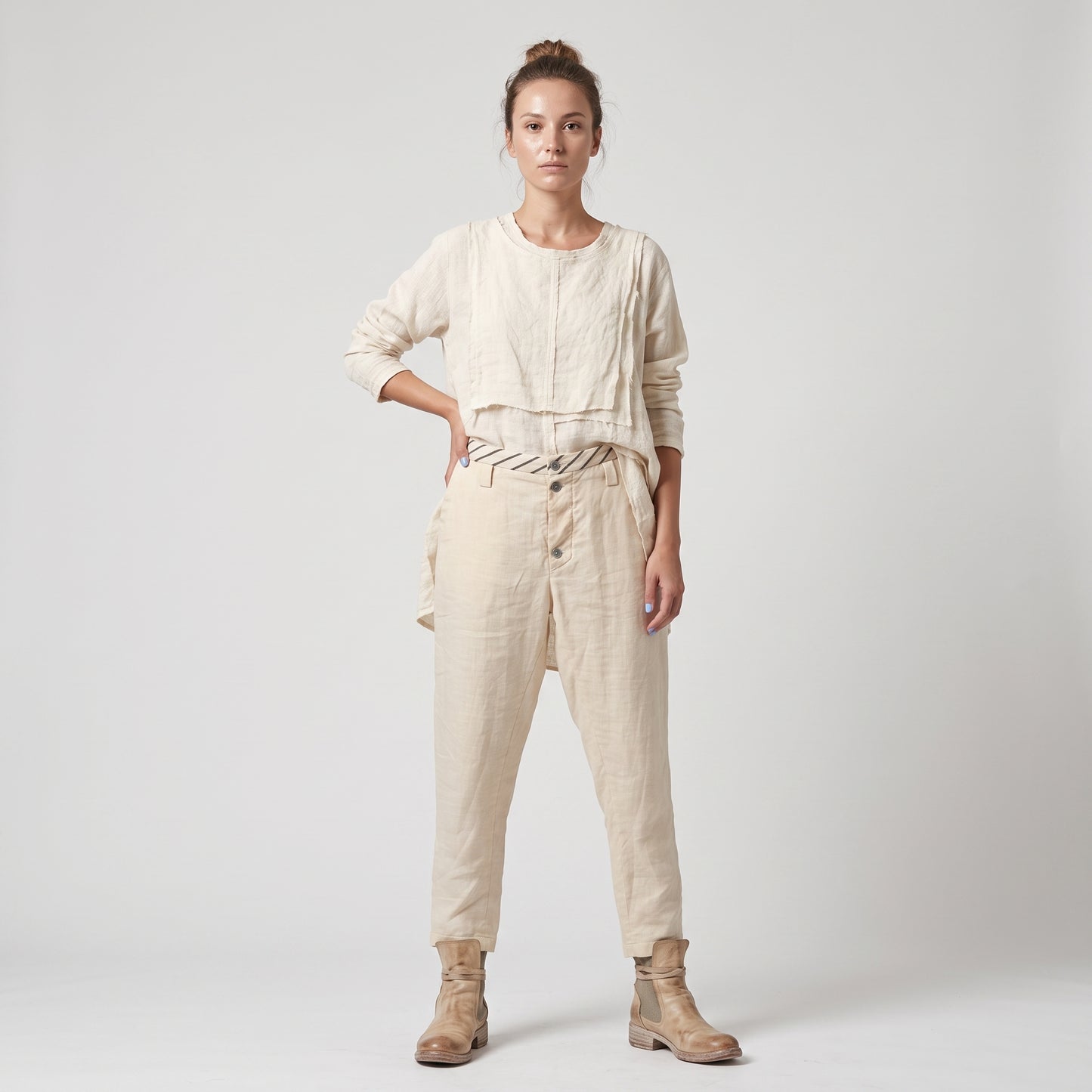 Striped Waist Linen Trousers