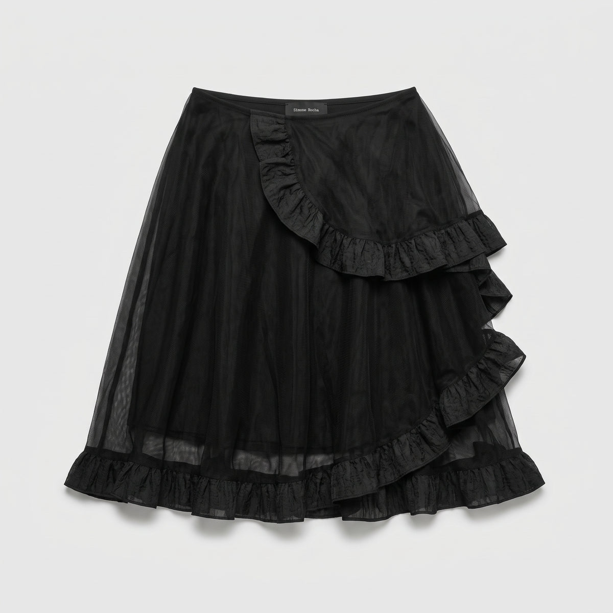 Ruffled Tulle Midi Skirt