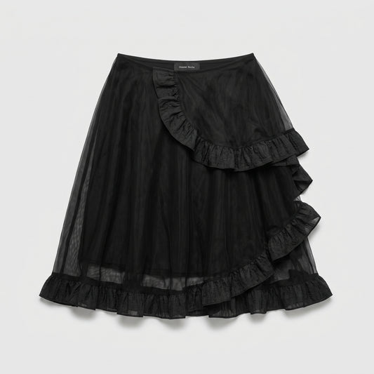 Ruffled Tulle Midi Skirt