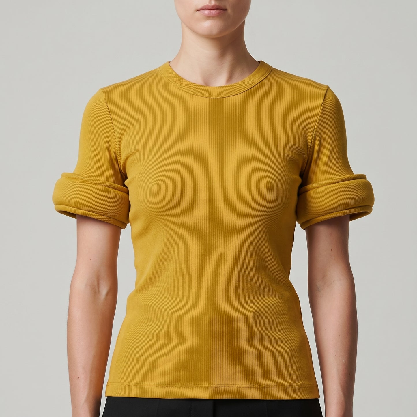 Sculptural Ribbed Mustard T-Shirt