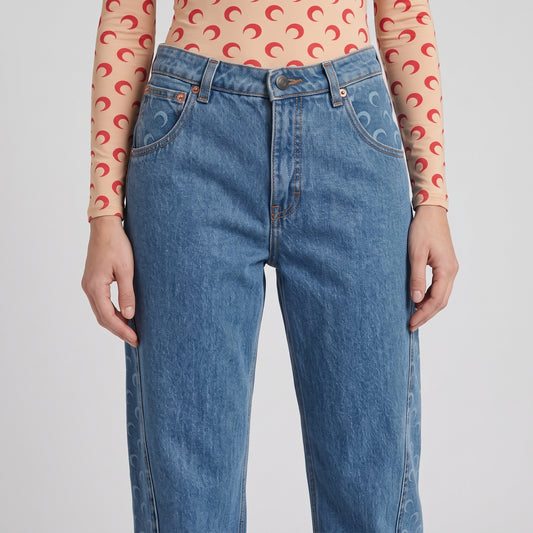 Moon Print Panel Denim Jeans