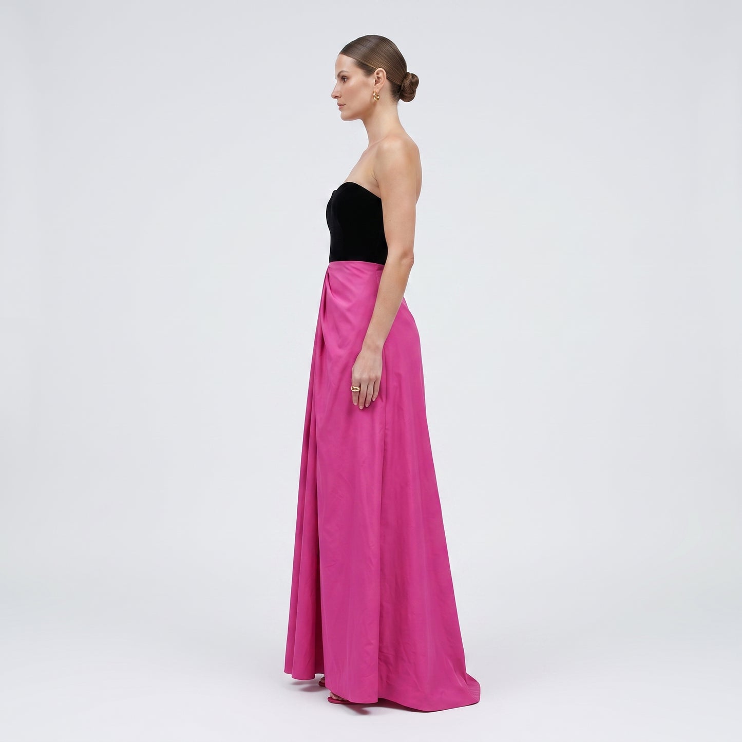 Colorblock Strapless Velvet Gown