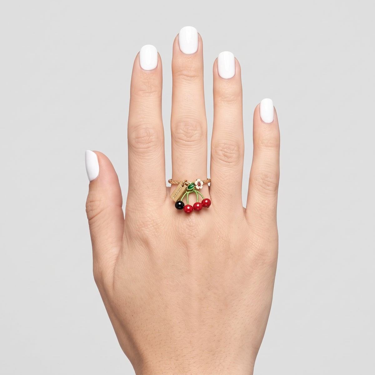 Playful Cherry Charm Twist Ring