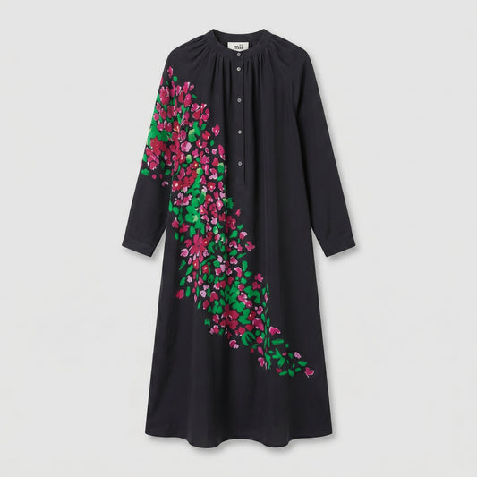 Floral Print Buttoned Midi Dress